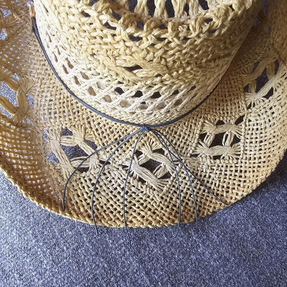 Raffia Straw Cowboy Hat Leon Leather Co Hat Desperado Collection Teal Beaded OS - Picture 3 of 10
